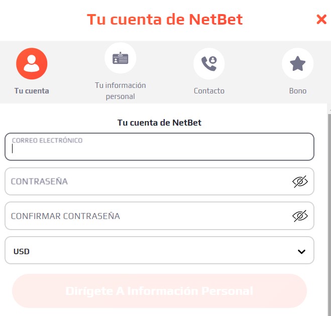 NetBet Casino registro 1